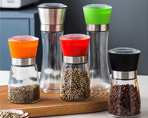 Pepper Glass Jars with Grinder