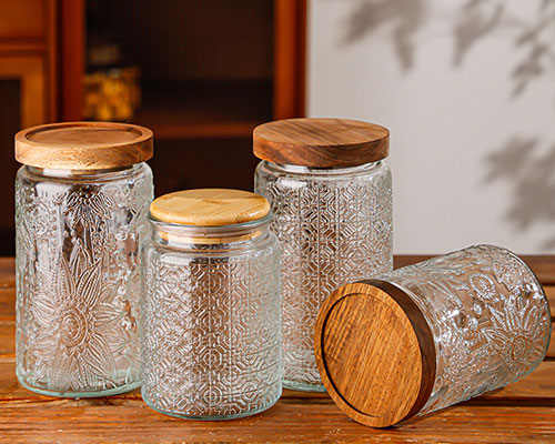Clear Emssoned Glass Jars