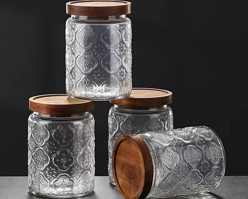 Embossed Glass Jars with Lids