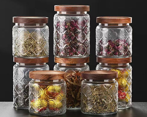 Embossed Glass Storage Jars for Food Packaging
