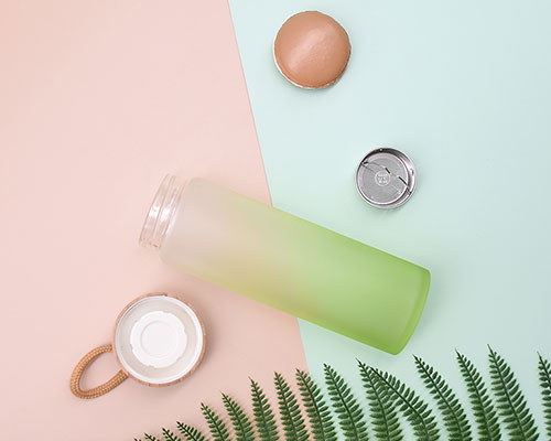 Gradient Green Glass Water Bottle with Lid