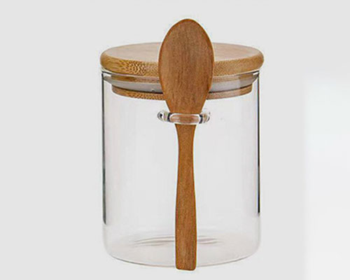 Round Clear Glass Jar With Lid and Spoon
