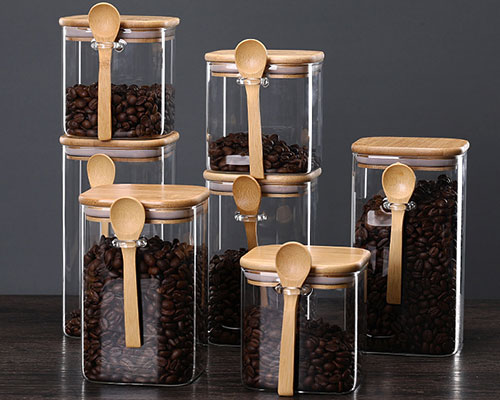 Square Glass Jars With Lids for Coffee Sotrage