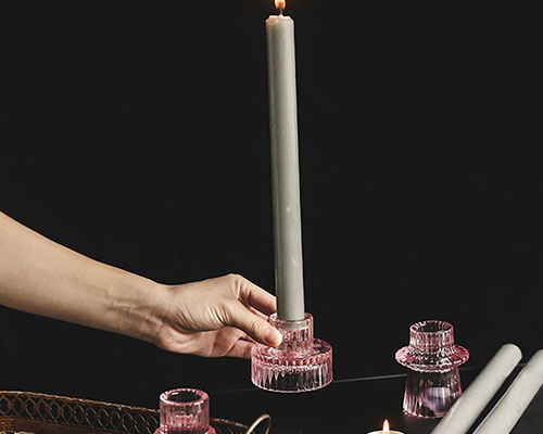 Glass Pink Candle Holder