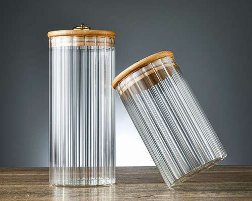 Striped Glass Storage Jars With Lids
