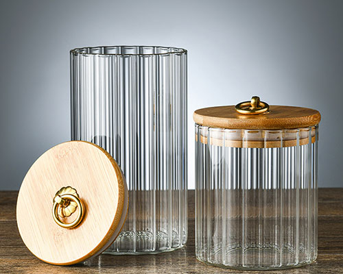 Vertical Striped Round Glass Bottles with Lids