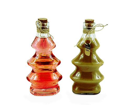 Christmas Tree Glass Beverage Bottles with Cork Lids