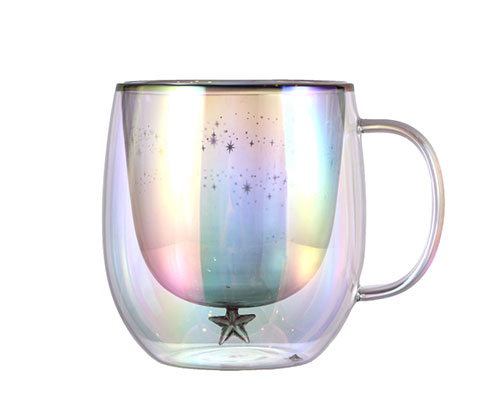 Colorful Double Glass Cup with Handle