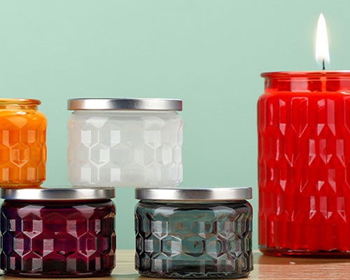 Embossed Glass Candle Jars With Metal Lids
