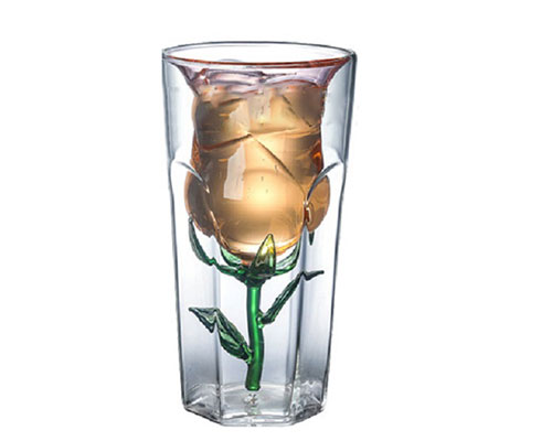 Flower Shape Double Wall Glass Mug
