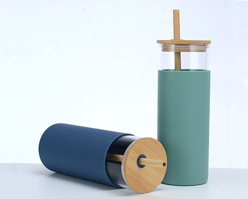 Glass Water Bottles With Bamboo Lids and Straws