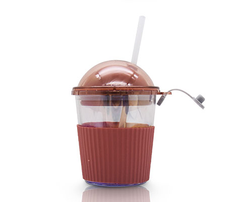Red Glass Drinking Cup With Lid And Straw