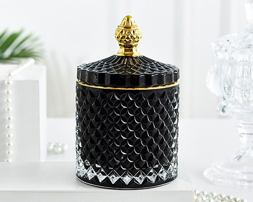 Black Glass Candle Jar with Lid