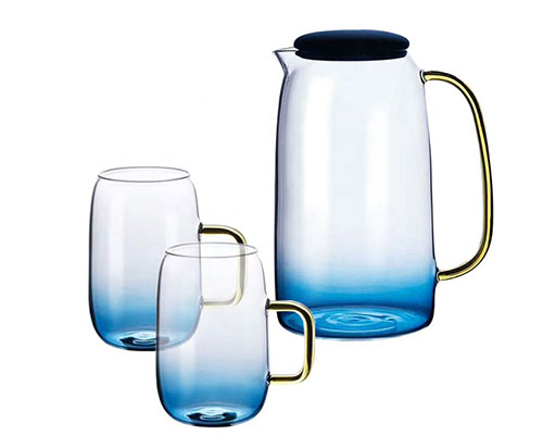 Blue Glass Pitcher and Cup