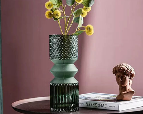 Embossed Green Glass Vase