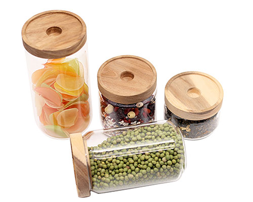 Glass Storage Jars With Wooden Lids