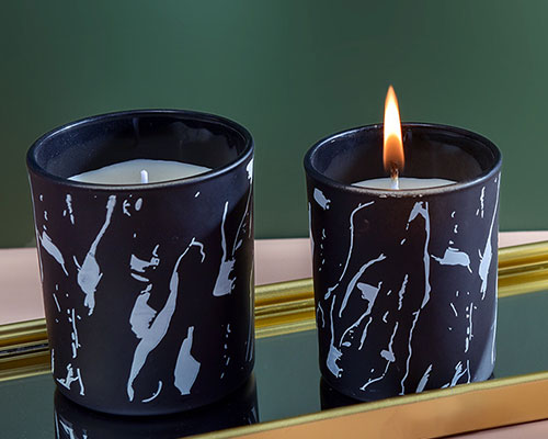 Marble Black Glass Candle Jars