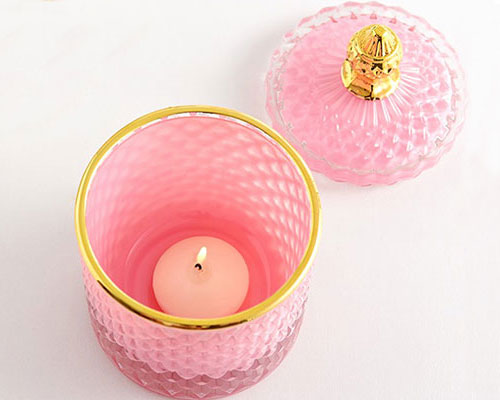 Pink Luxury Glass Candle Jar with Lid