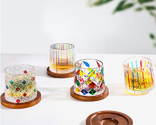 Glass Cups with Wooden Bases
