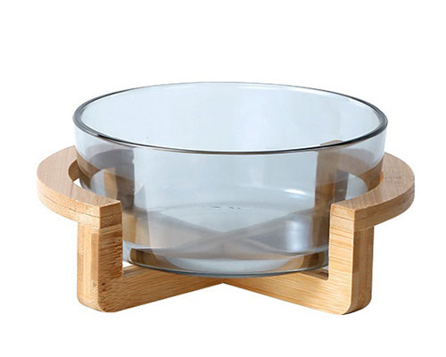Glass Salad Bowl With Wooden Stand