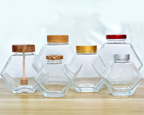 Hexagon Shape Glass Honey Jars