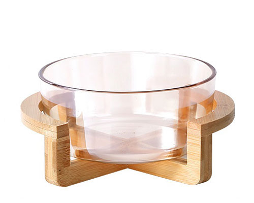 Large Glass Bowl with Wooden Stand