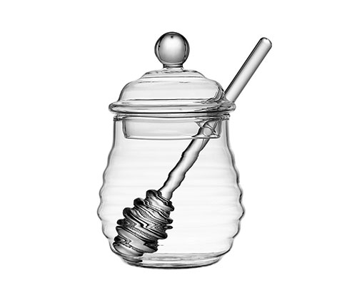 Clear Glass Honey Jar With Dipper