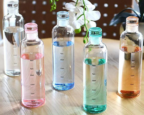 Color Glass Water Bottles With Time Markings
