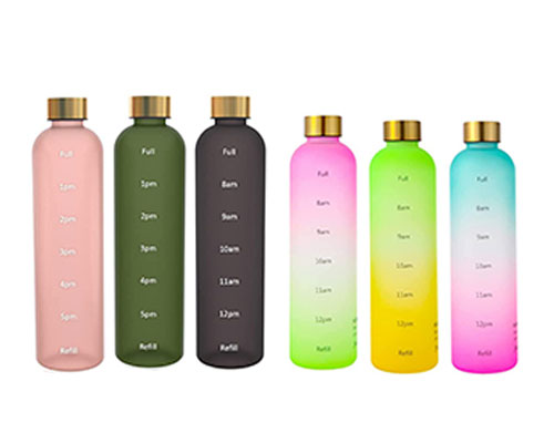 Color Glass Water Bottles with Time Marker