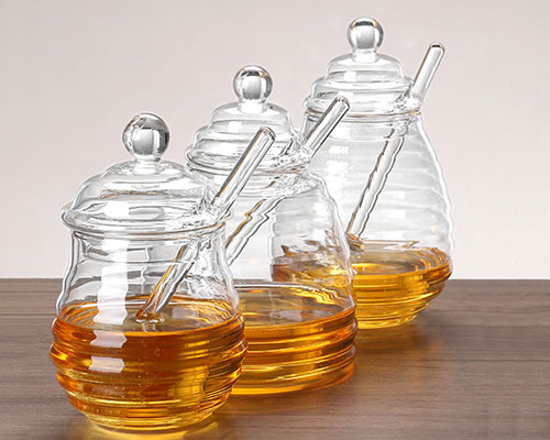Glass Honey Pots With Dipper