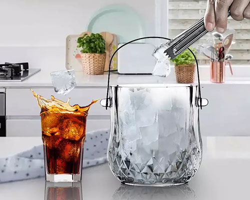 Glass Ice Bucket With Metal Handle