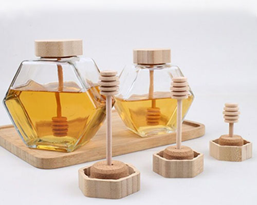 Honey Pot Jars with Wooden Dippers