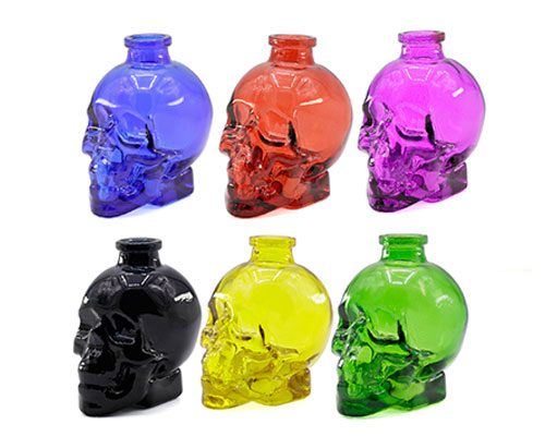 Colored Glass Skull Alcohol Bottles