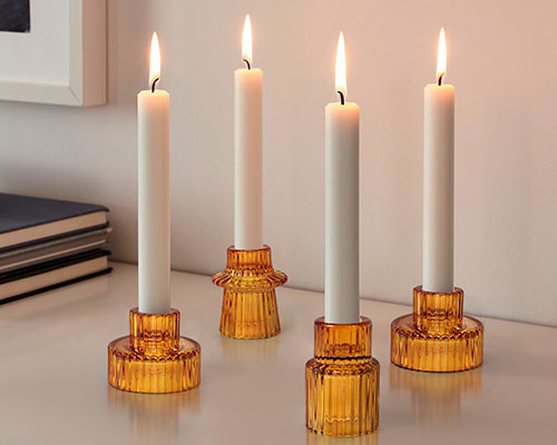 Amber Glass Pillar Candle Holders