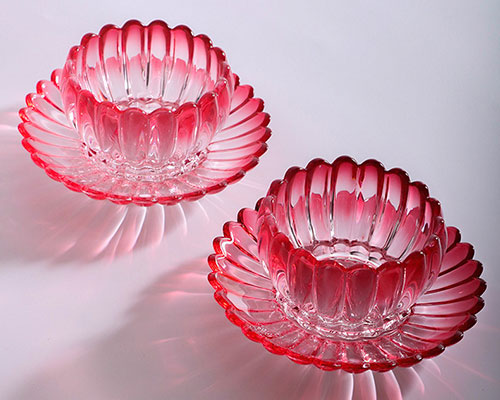 Red Glass Bowls and Plates