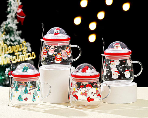 Christmas Glass Cups with Handles