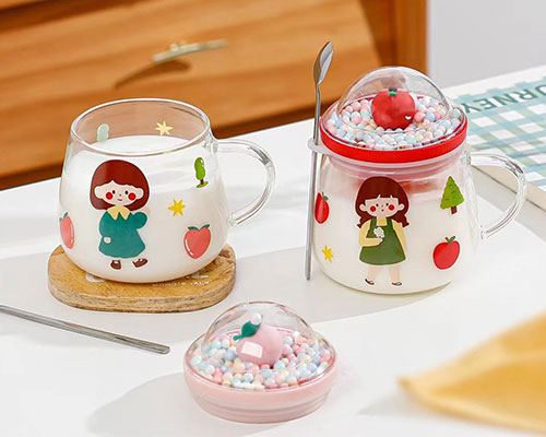 Cute Glass Cup With Handle and Lid