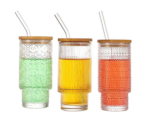 Glass Cups With Lid And Straw