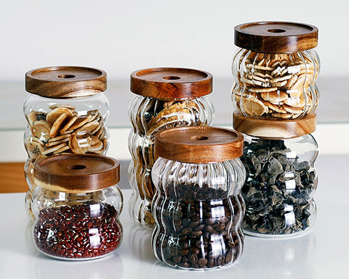Glass Food Storage Jars With Acacia Lids