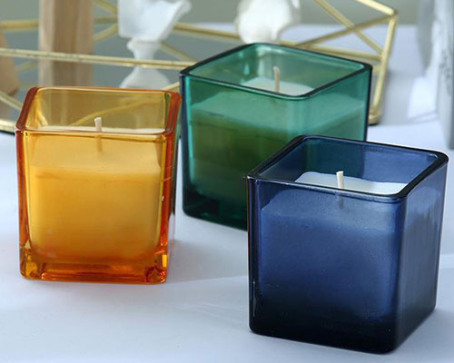 Square Colored Glass Candle Jars