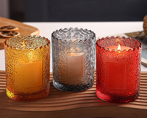 Embossed Glass Candle Jars Wholesale