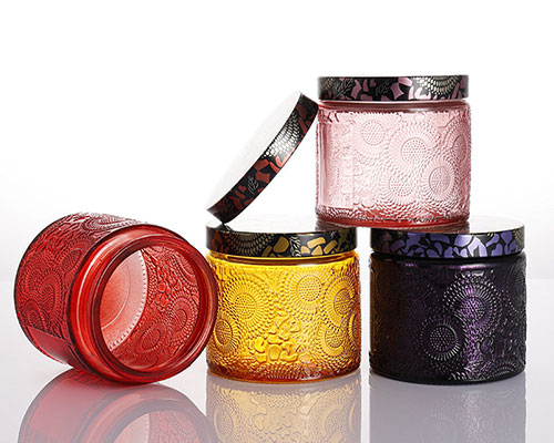 Embossed Glass Candle Jars with Lids