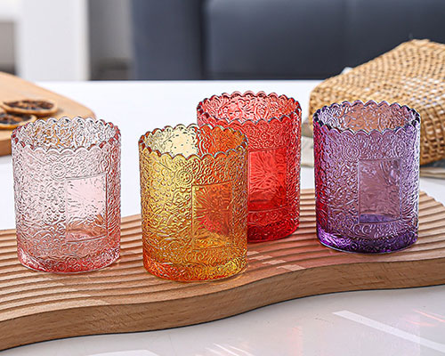 Empty Embossed Colored Glass Candle Jars