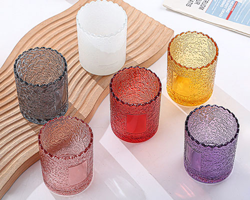 Empty Embossed Glass Candle Jars