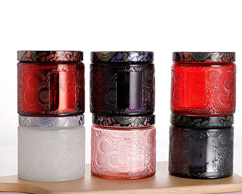 Empty Embossed Glass Candle Jars with Lids