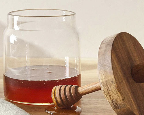 Clear Glass Honey Jar With Wooden Dipper