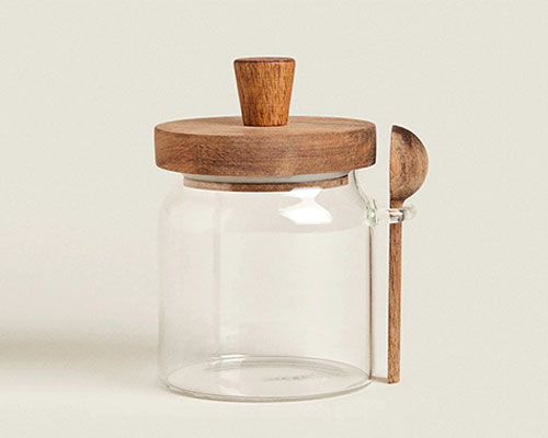 Empty Glass Jar with Wooden Lid and Spoon