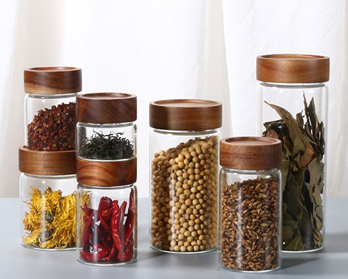 Glass Food Storage Jars with Wooden Screw Lids Wholesale