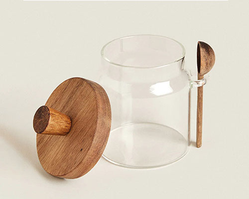 Glass Jar with Wooden Lid and Spoon