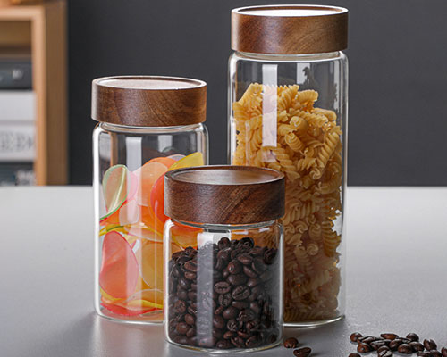 Glass Storage Jars with Wooden Screw Lids